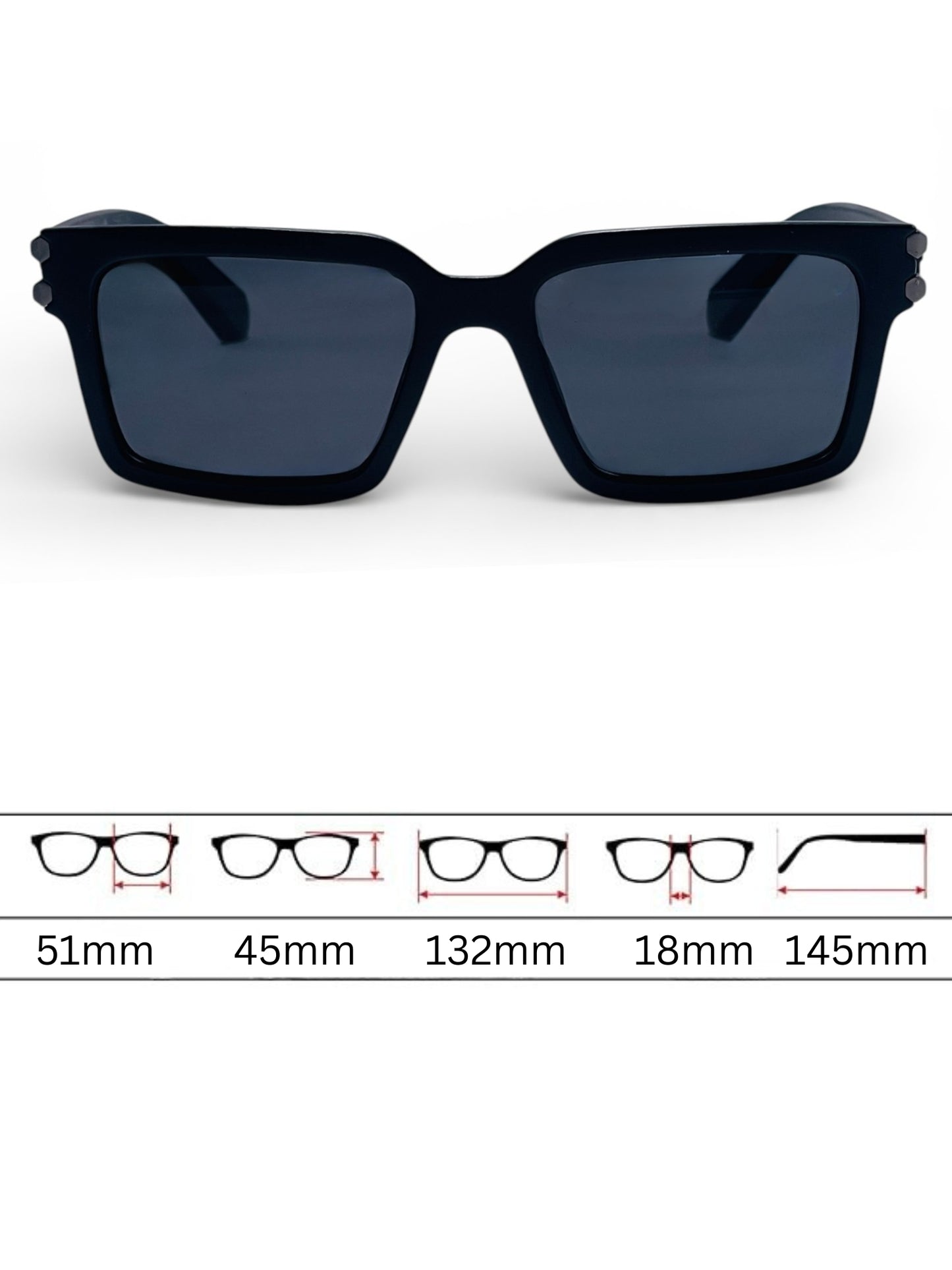 Verlin Rectangle Sunglasses 82106 Matte Black - Detail View