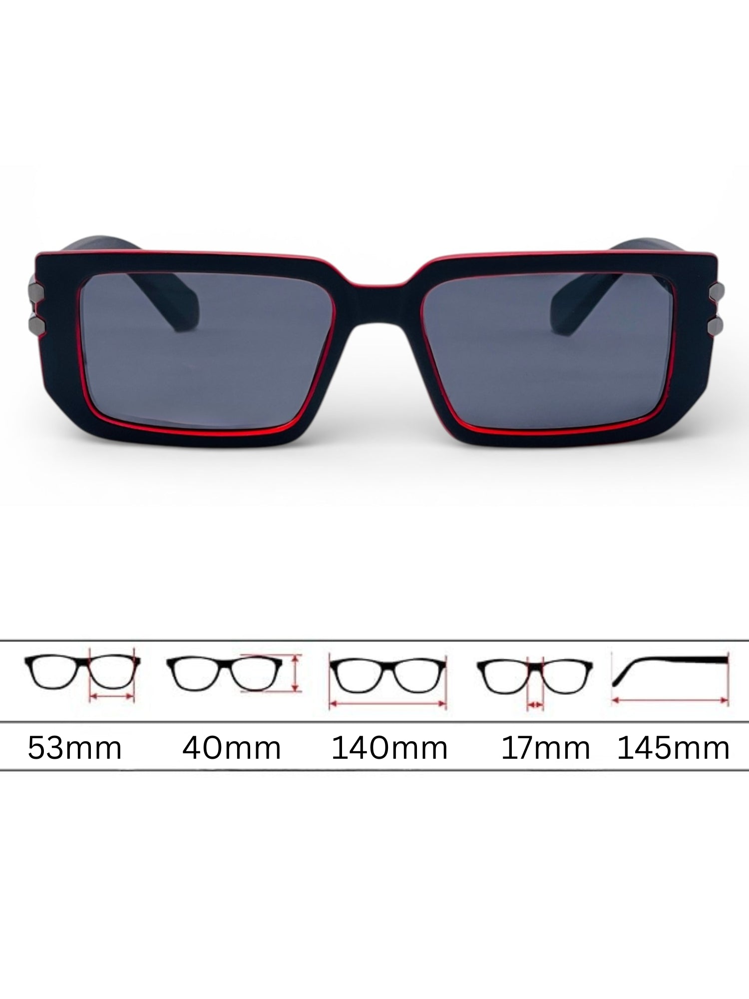 Verlin Rectangle Sunglasses 82108 Red Black - Detail View
