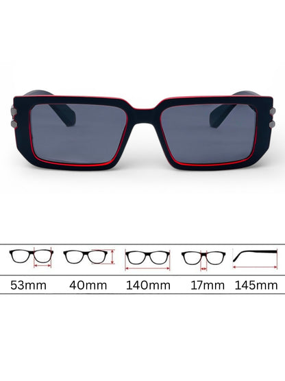 Verlin Rectangle Sunglasses 82108 Red Black - Detail View