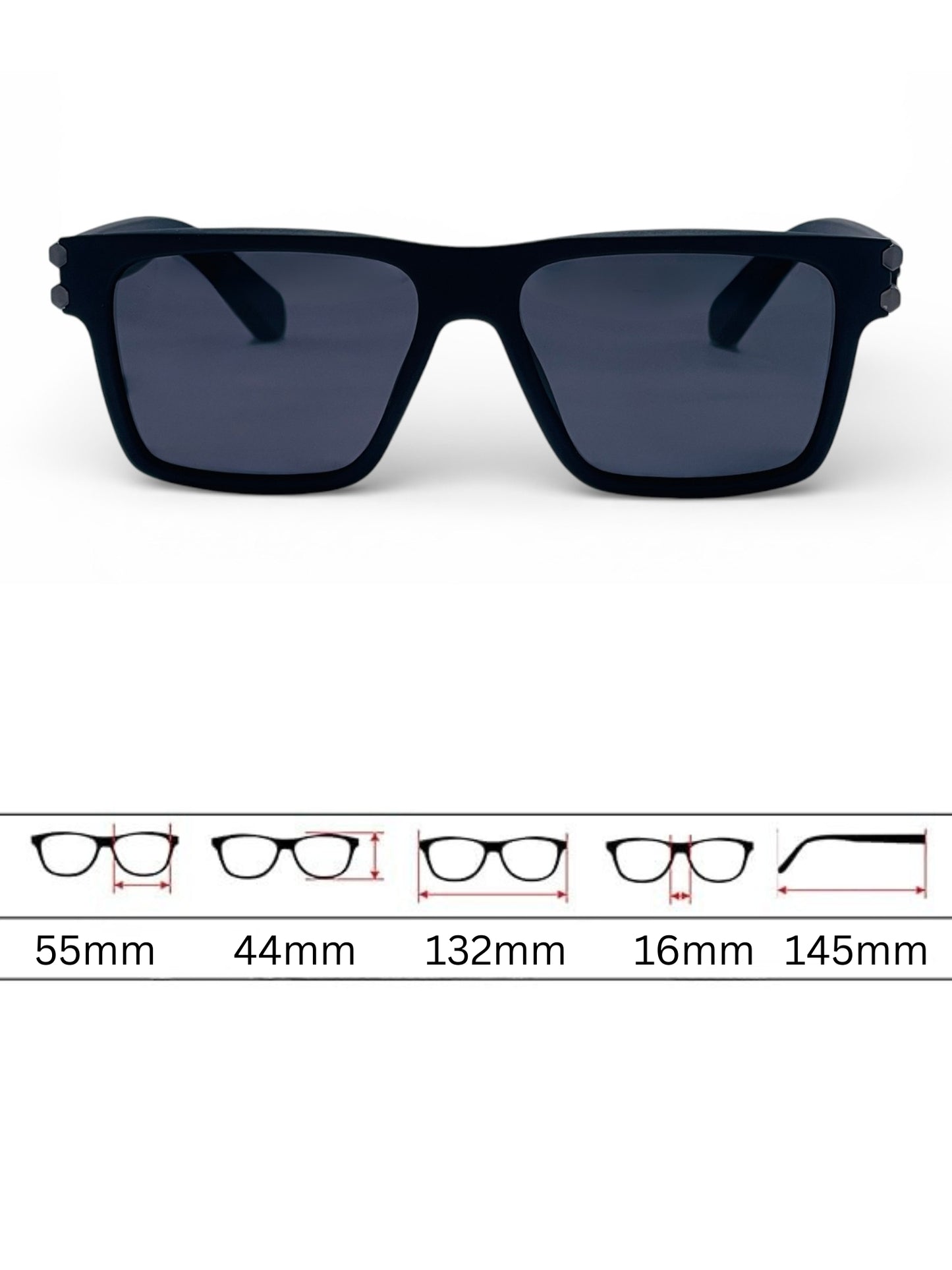 Verlin Rectangle Sunglasses 82107 Matte Black - Detail View