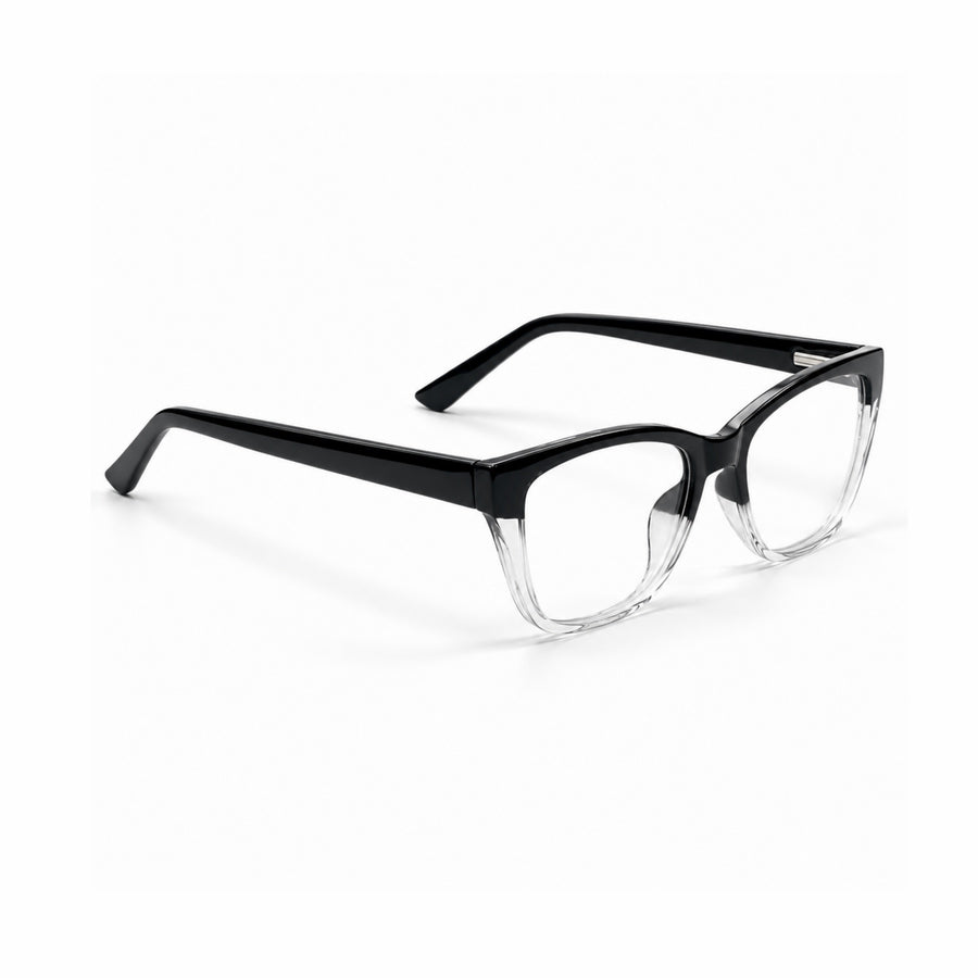 DOZY 33510 Women's Cat-Eye Optical Frame in Black Clear — three-quarter view (opposite side)