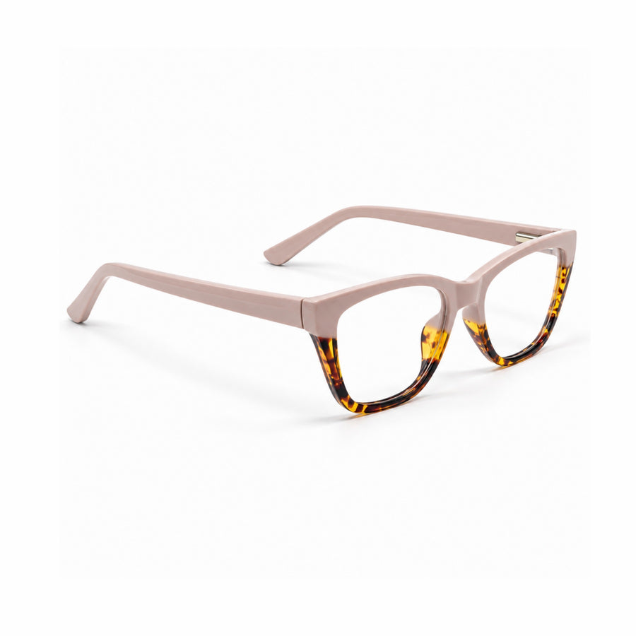 DOZY 33510 Women's Cat-Eye Optical Frame in Nude Tortoise — three-quarter view (opposite side)