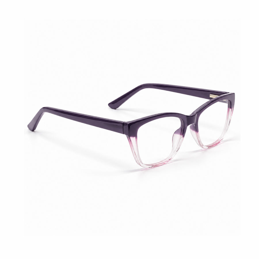 DOZY 33510 Women's Cat-Eye Optical Frame in Purple Clear — three-quarter view (opposite side)