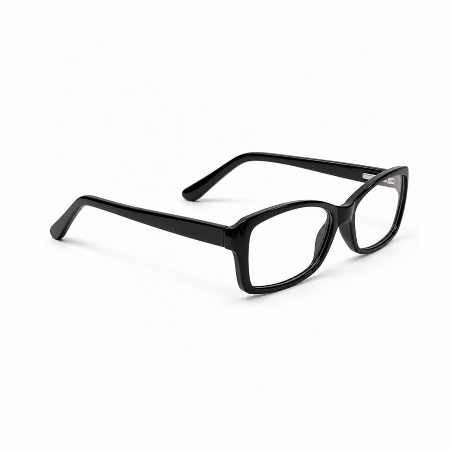 DOZY 35001 Women's Rectangle Optical Frame in Black — three-quarter view (opposite side)