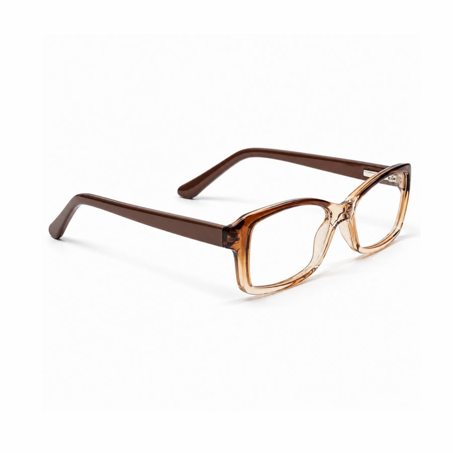 DOZY 35001 Women's Rectangle Optical Frame in Brown Peach — three-quarter view (opposite side)