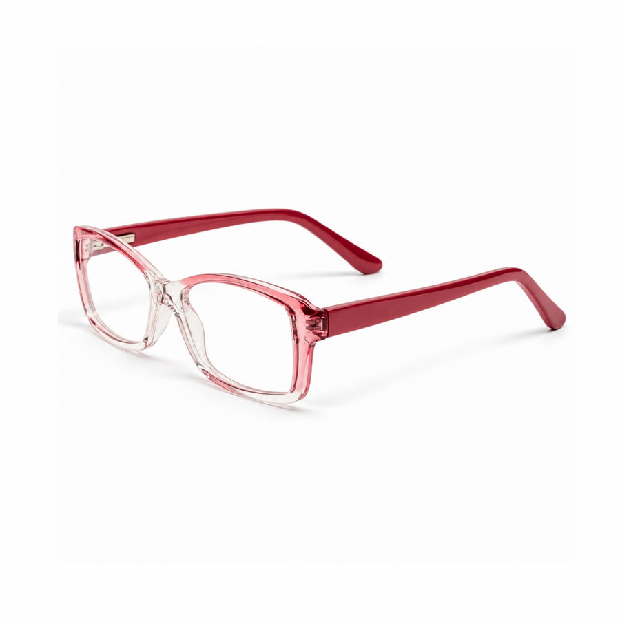 DOZY 35001 Women's Rectangle Optical Frame in Pink Clear — three-quarter view