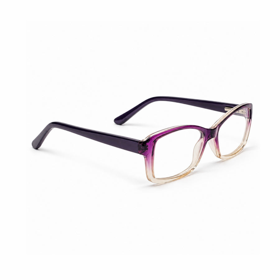 DOZY 35001 Women's Rectangle Optical Frame in Purple Clear — three-quarter view (opposite side)
