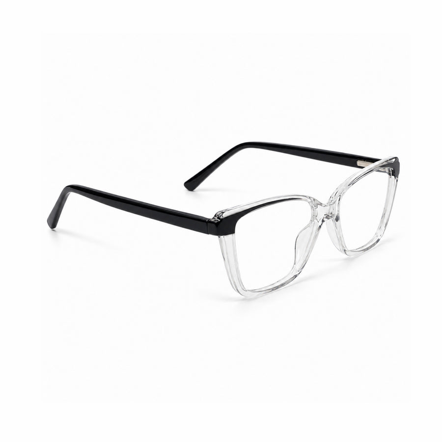 DOZY 35502 Women's Cat-Eye Optical Frame in Black Clear — three-quarter view (opposite side)