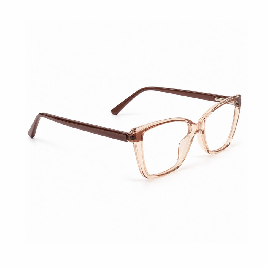 DOZY 35502 Women's Cat-Eye Optical Frame in Brown Peach — three-quarter view (opposite side)