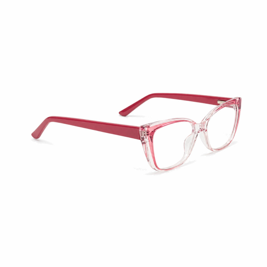 DOZY 35503 Women's Cat-Eye Optical Frame in Pink Clear — three-quarter view (opposite side)