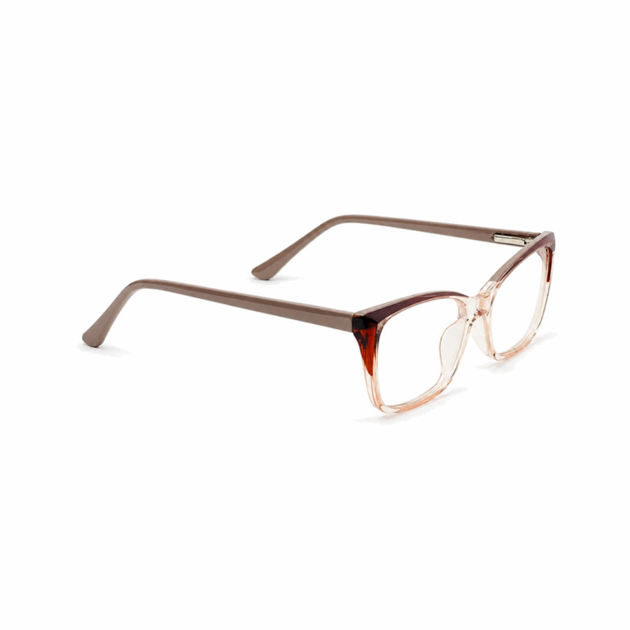DOZY 35505 Women's Cat-Eye Optical Frame in Brown Clear — three-quarter view (opposite side)