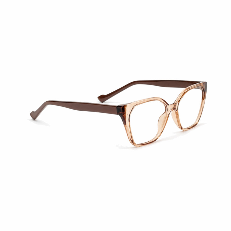 DOZY 35506 Women's Geometric Optical Frame in Brown Crystal — three-quarter view (opposite side)