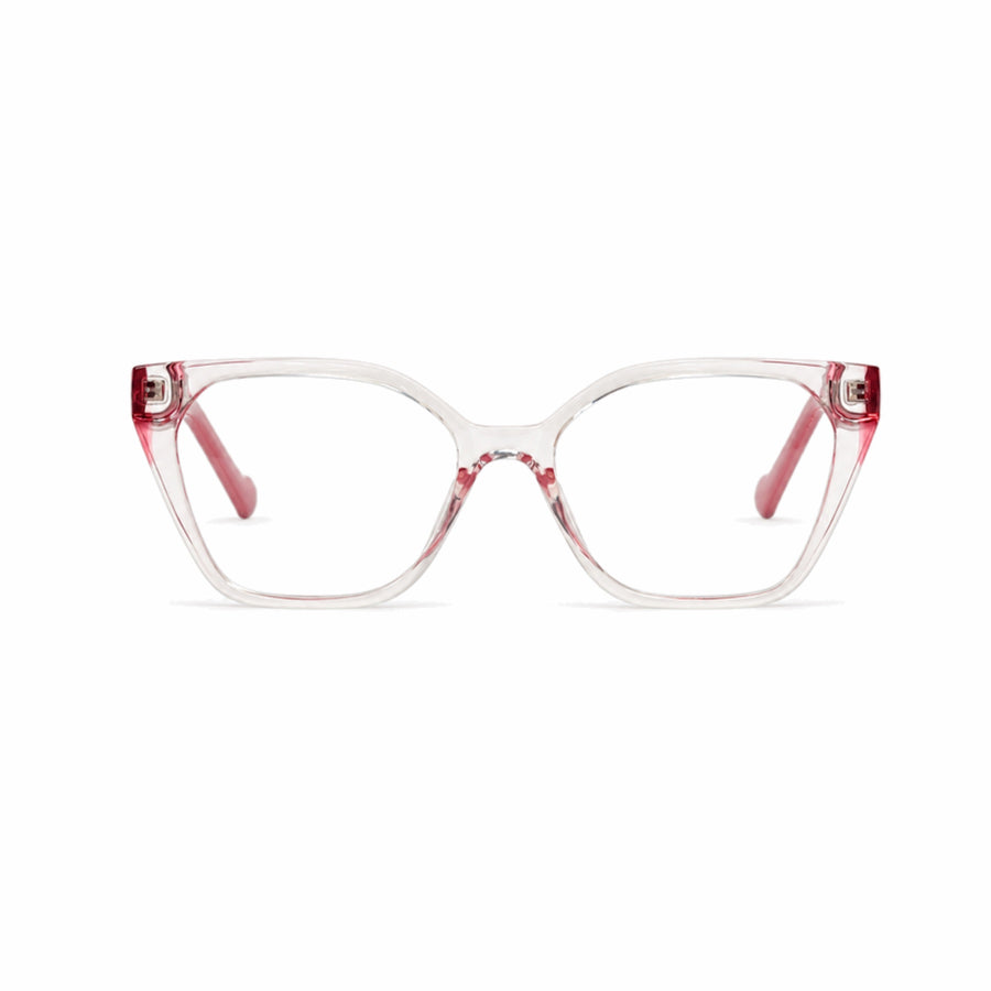 DOZY 35506 Women's Geometric Optical Frame in Pink Clear — front view