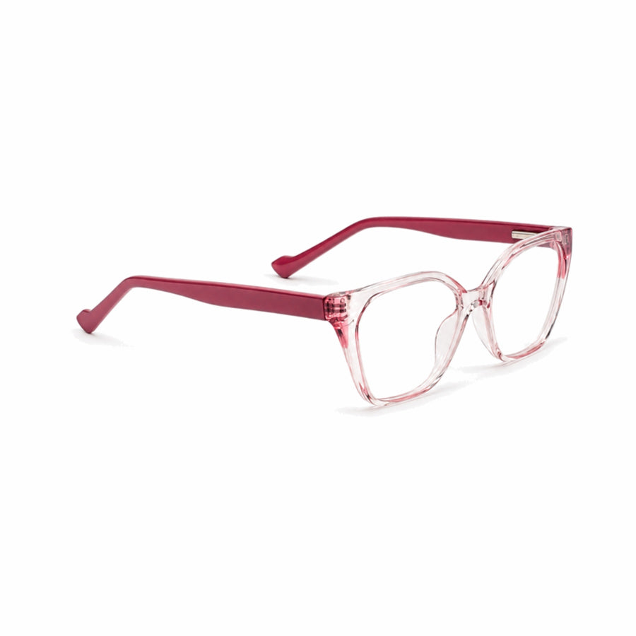 DOZY 35506 Women's Geometric Optical Frame in Pink Clear — three-quarter view (opposite side)