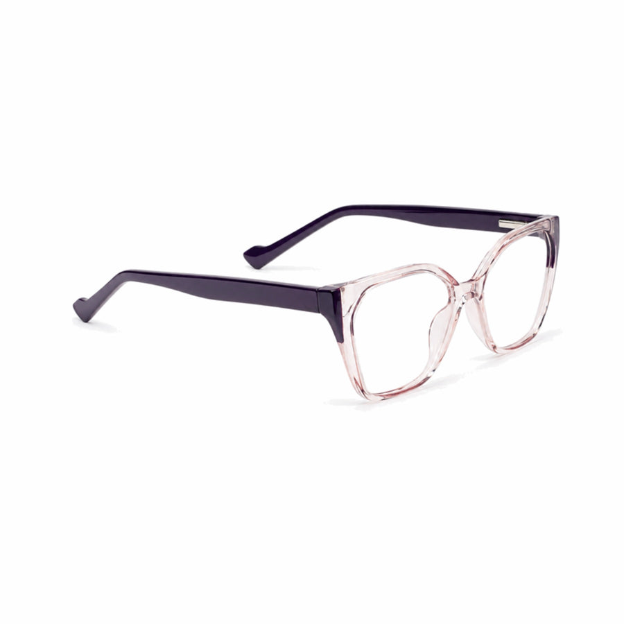 DOZY 35506 Women's Geometric Optical Frame in Purple Pink — three-quarter view (opposite side)