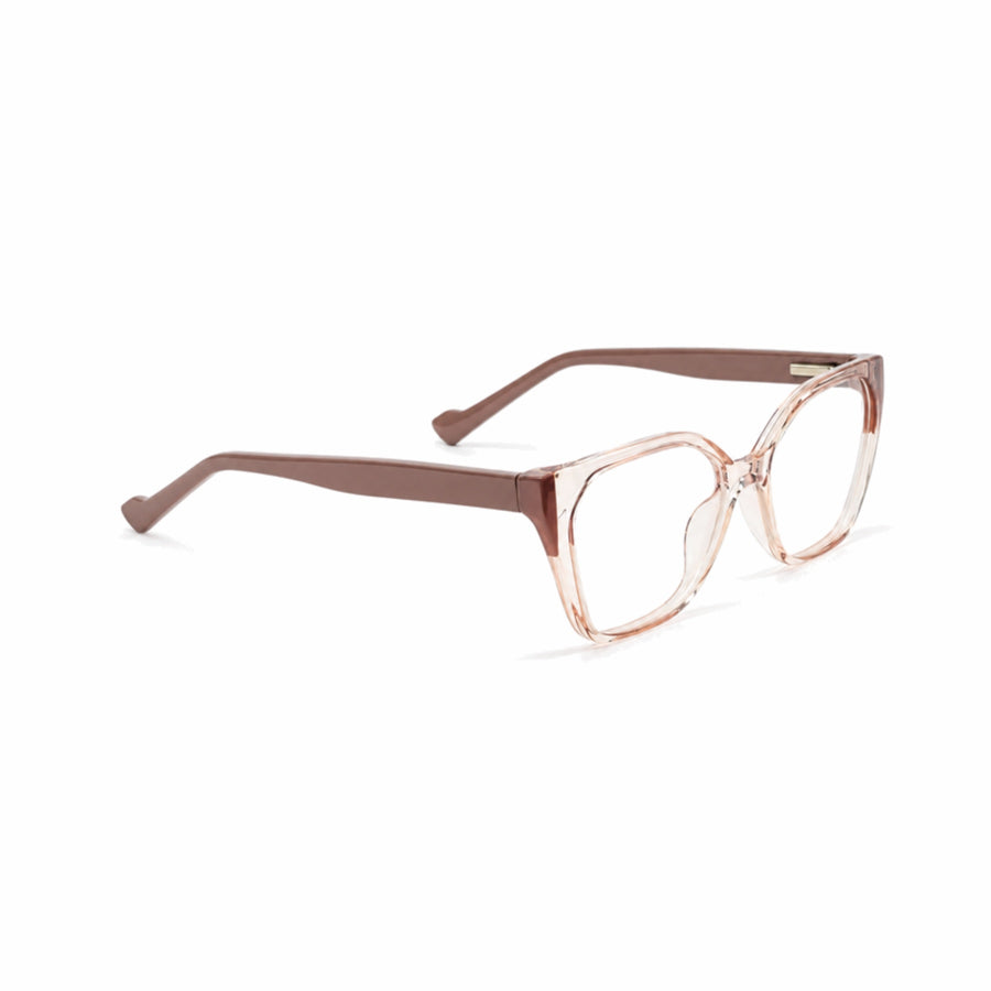 DOZY 35506 Women's Geometric Optical Frame in Taupe Clear — three-quarter view (opposite side)