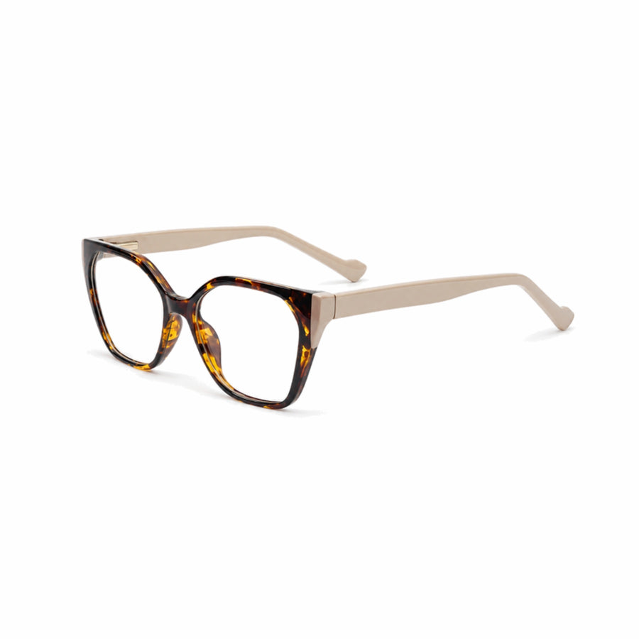 DOZY 35506 Women's Geometric Optical Frame in Tortoise — three-quarter view