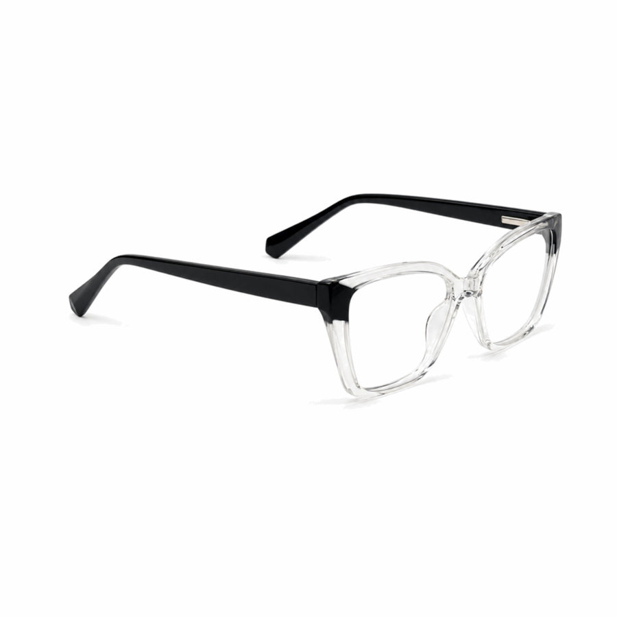 DOZY 35508 Women's Cat-Eye Optical Frame in Black Clear — three-quarter view (opposite side)