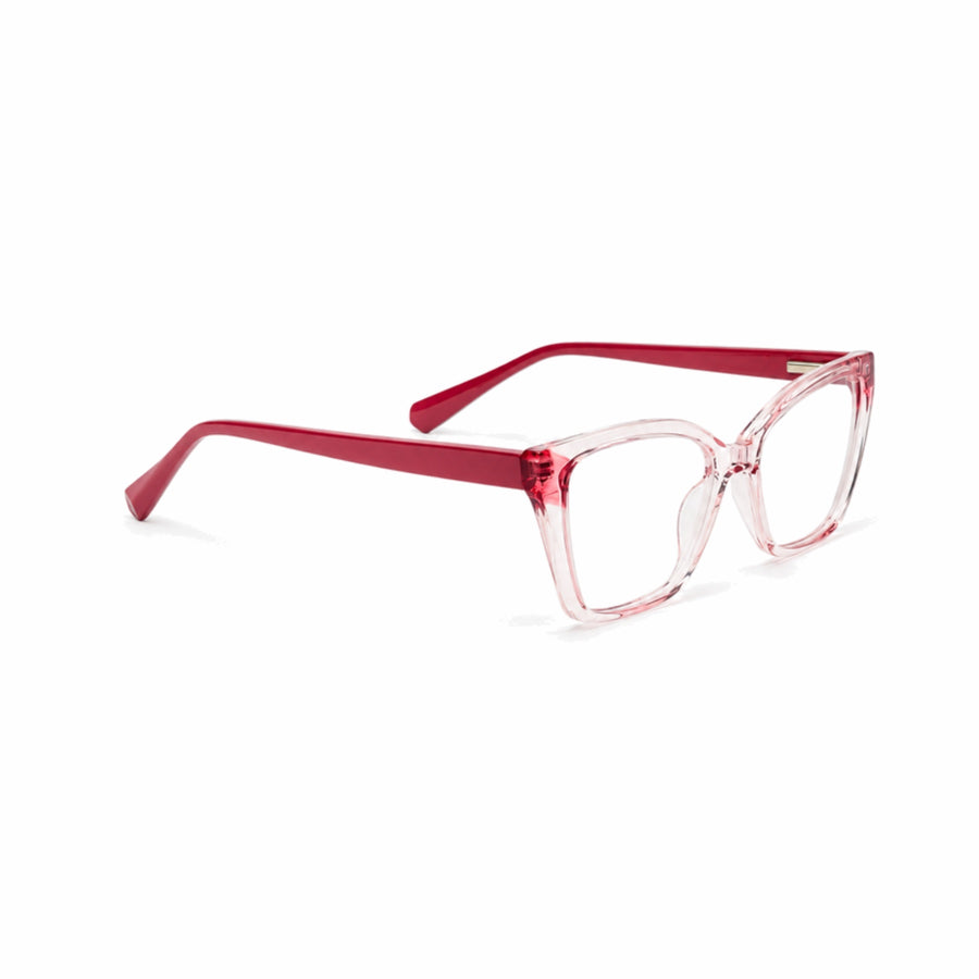 DOZY 35508 Women's Cat-Eye Optical Frame in Pink Clear — three-quarter view (opposite side)