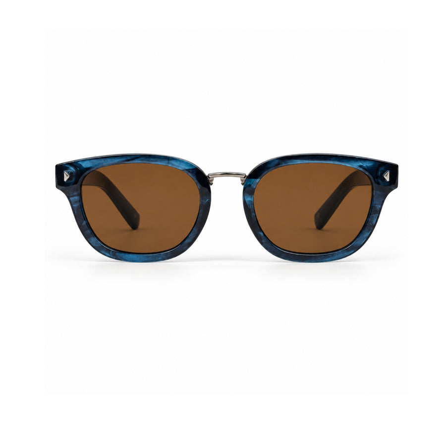 LH332 Rounded Square Sunglasses in Blue / brown — front view