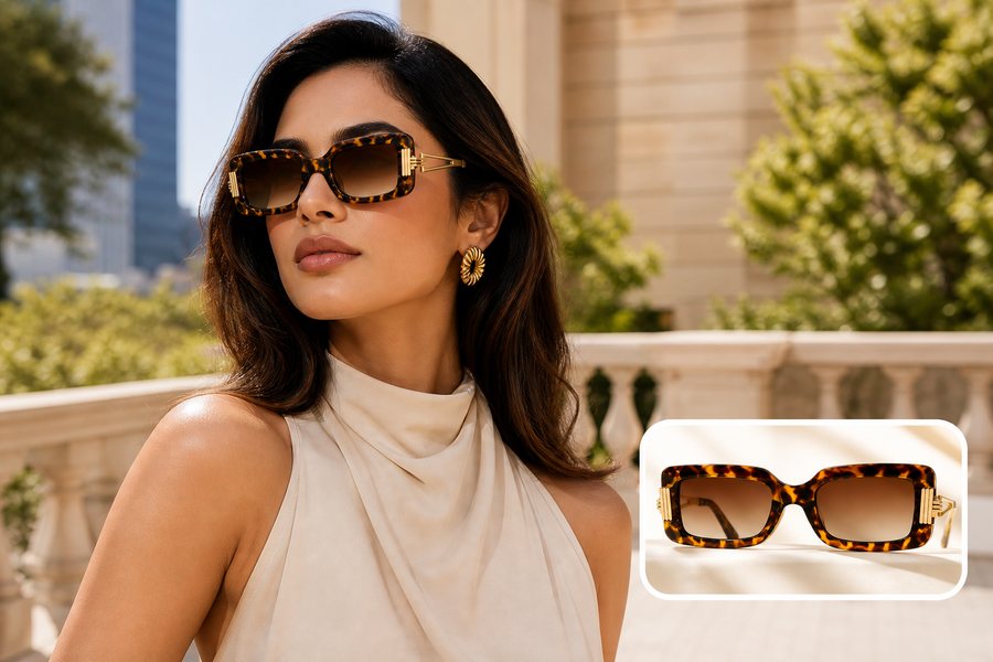 LH067 Rectangle Sunglasses — model wearing