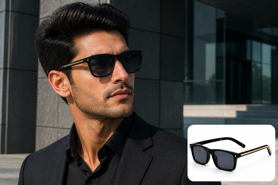 LH346 Rectangle Sunglasses — model wearing