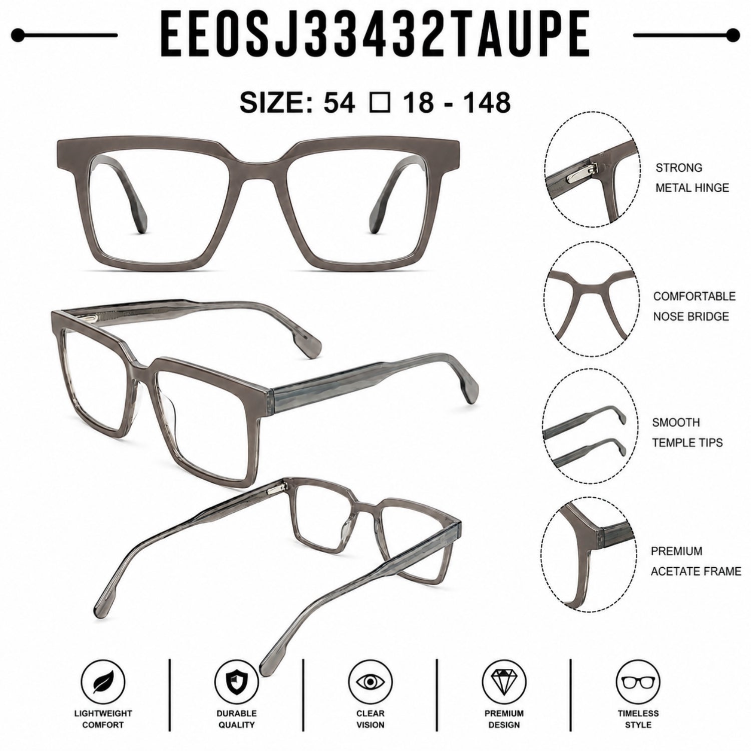 QIRALI 2803 Taupe handmade acetate eyeglasses – view 5
