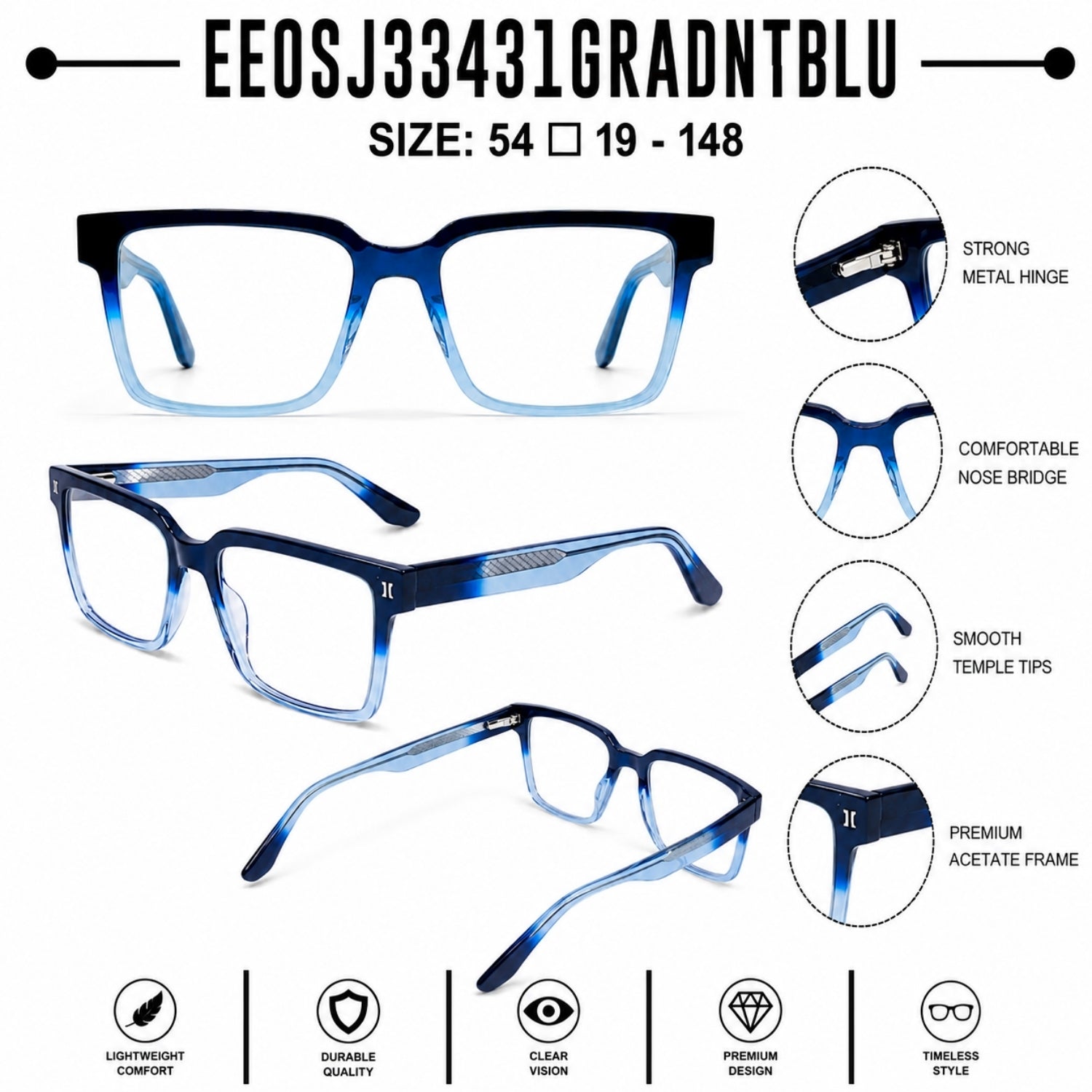 QIRALI 2838 Gradient Blue handmade acetate eyeglasses – view 5