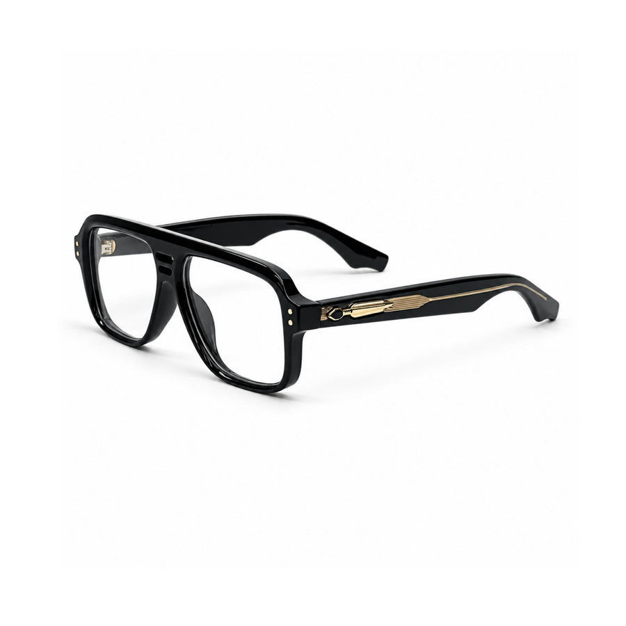 V002 VERLIN Navigator Optical Frame in Black Gold — three-quarter view