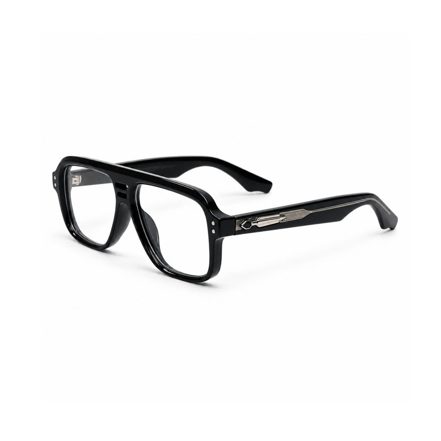 V002 VERLIN Navigator Optical Frame in Black Silver — three-quarter view
