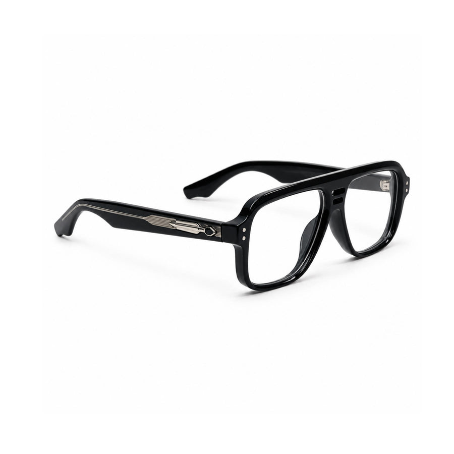 V002 VERLIN Navigator Optical Frame in Black Silver — three-quarter view (opposite side)