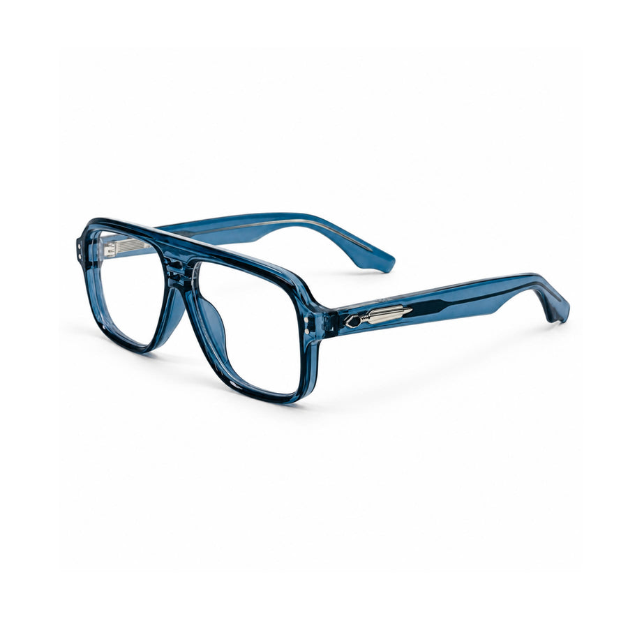 V002 VERLIN Navigator Optical Frame in Blue — three-quarter view