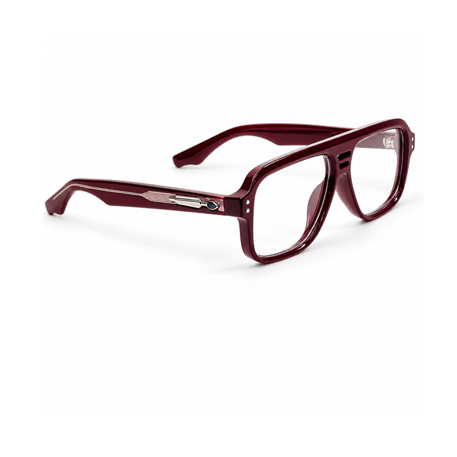V002 VERLIN Navigator Optical Frame in Burgundy — three-quarter view (opposite side)