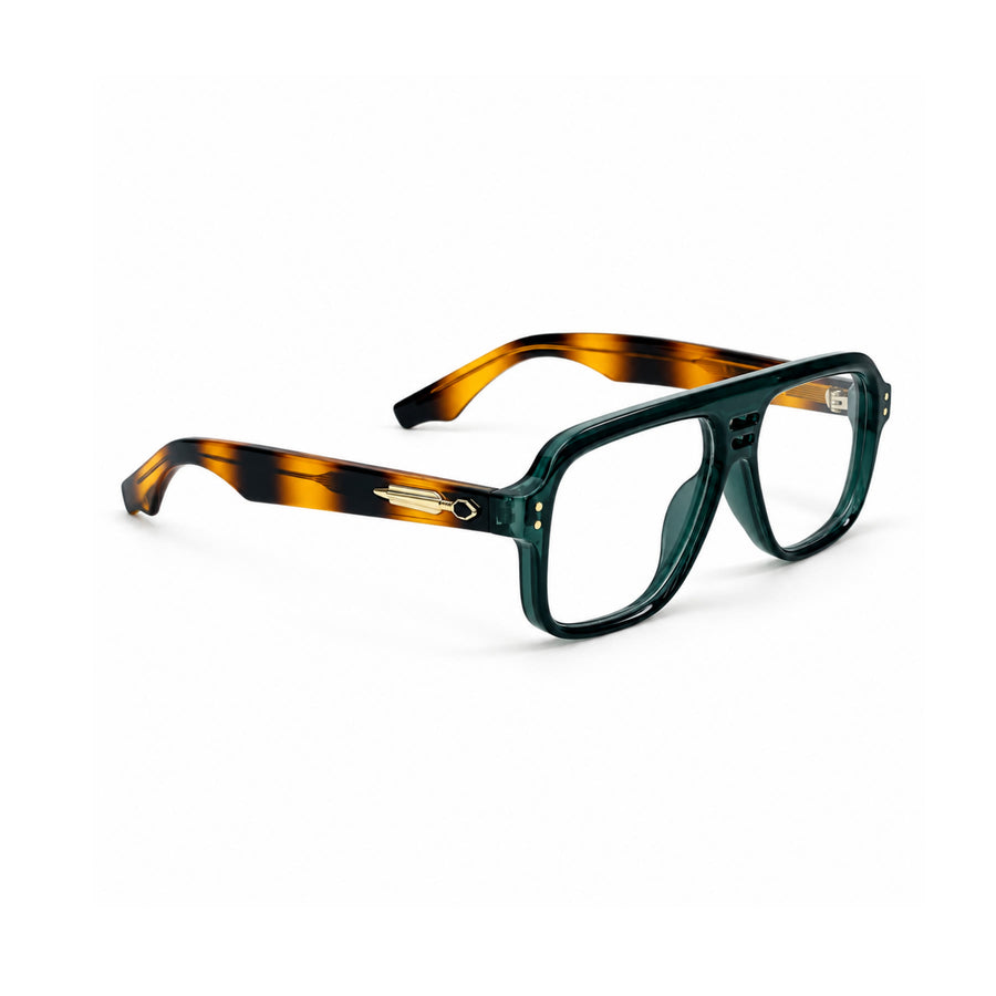 V002 VERLIN Navigator Optical Frame in Green Tortoise — three-quarter view (opposite side)