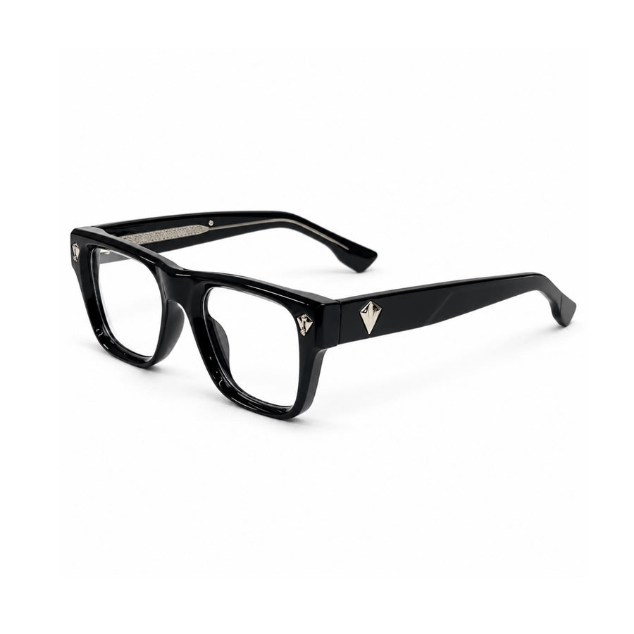 V003 VERLIN Rectangle Optical Frame in Black Silver — three-quarter view