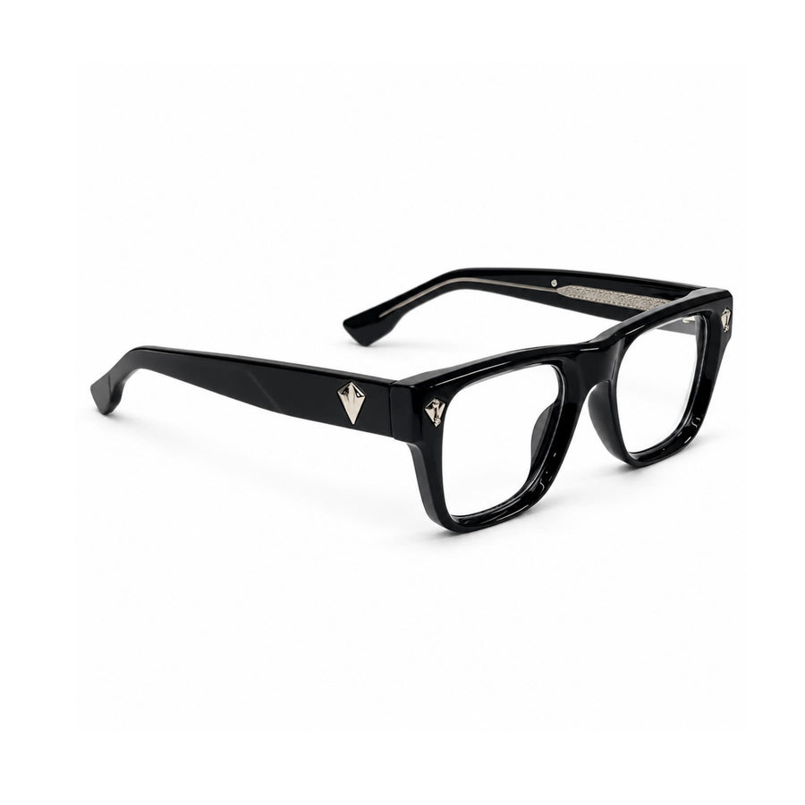 V003 VERLIN Rectangle Optical Frame in Black Silver — three-quarter view (opposite side)