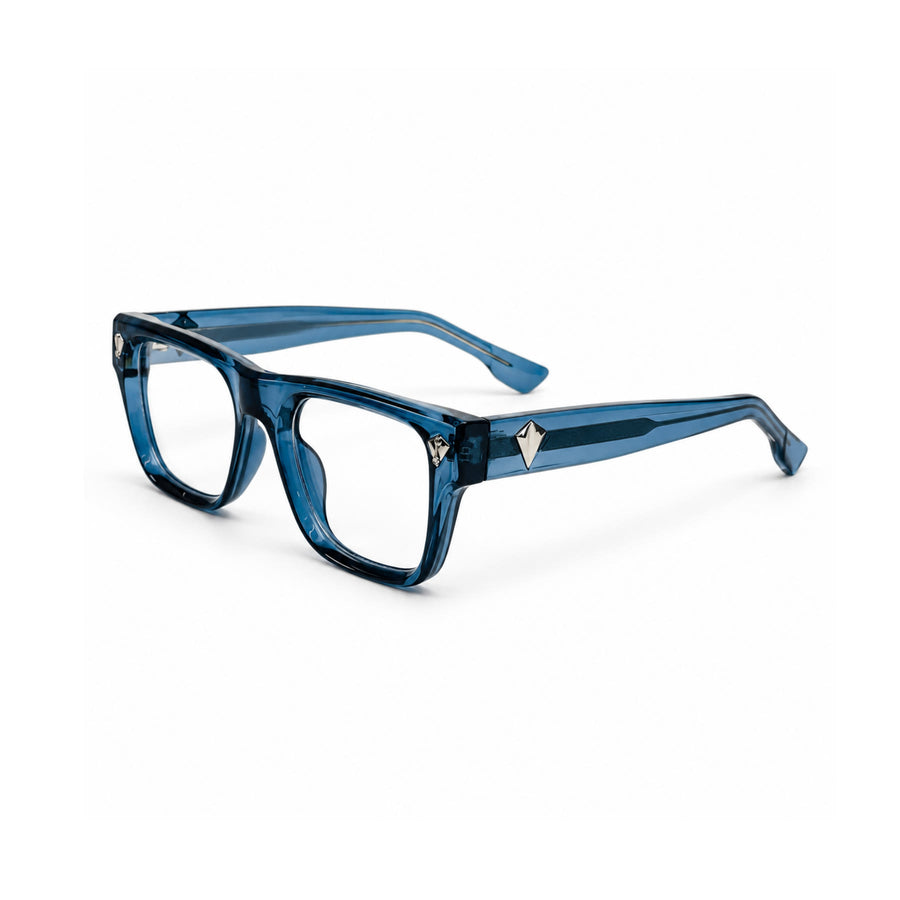 V003 VERLIN Rectangle Optical Frame in Blue — three-quarter view