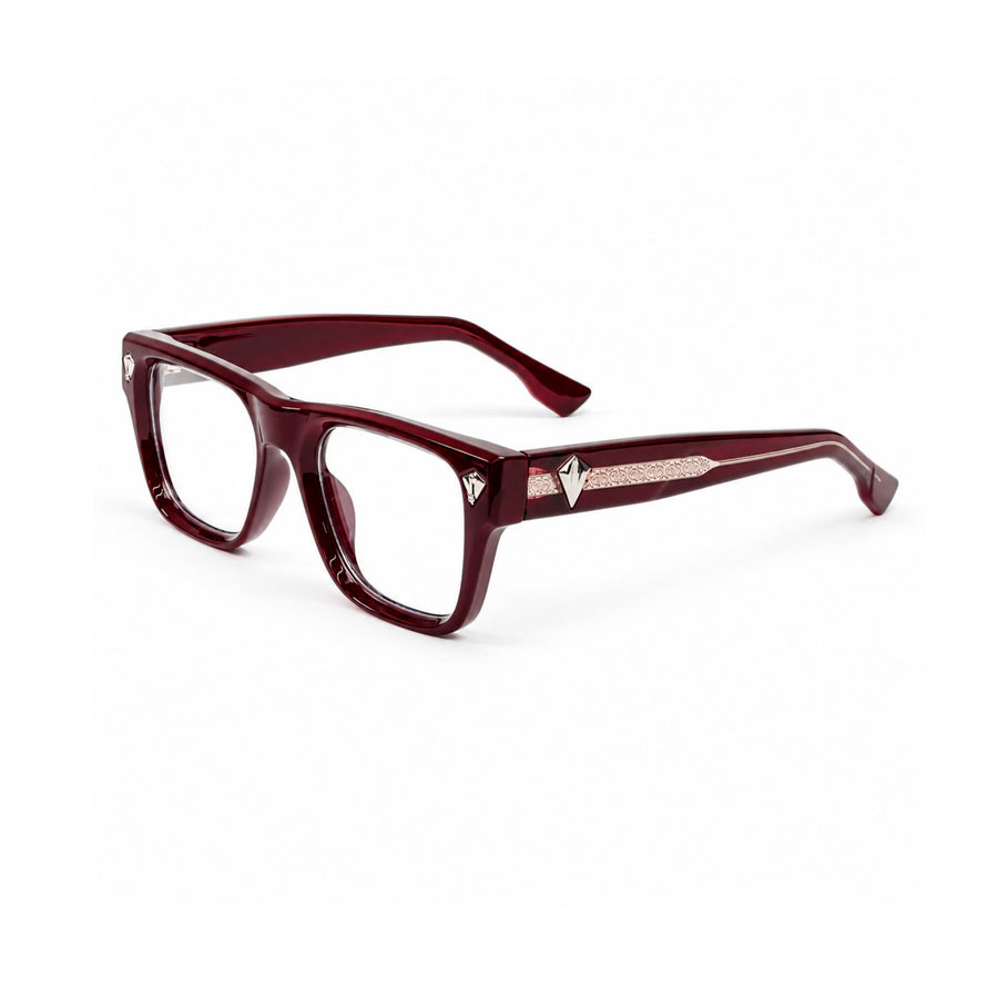 V003 VERLIN Rectangle Optical Frame in Burgundy — three-quarter view