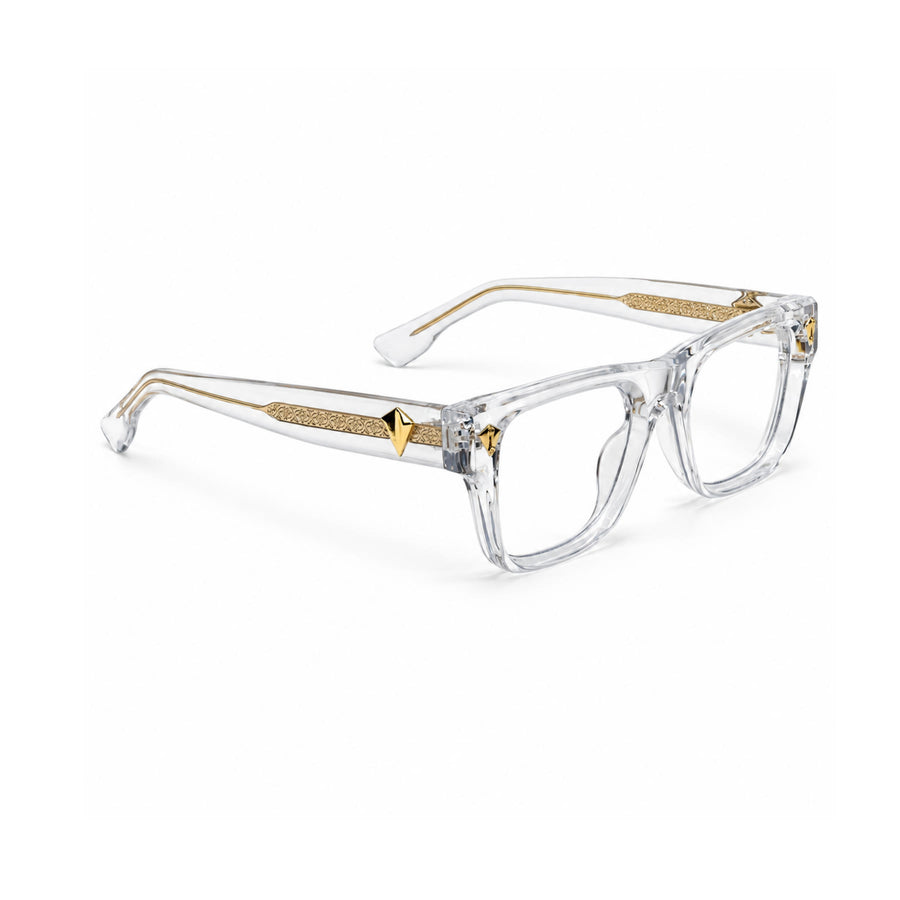 V003 VERLIN Rectangle Optical Frame in Crystal Clear — three-quarter view (opposite side)