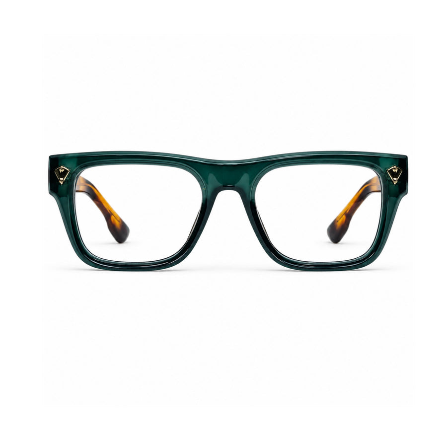 V003 VERLIN Rectangle Optical Frame in Green Tortoise — front view