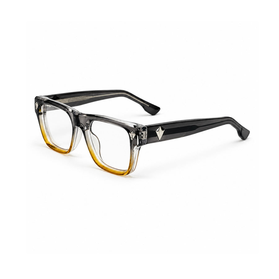 V003 VERLIN Rectangle Optical Frame in Grey Amber — three-quarter view
