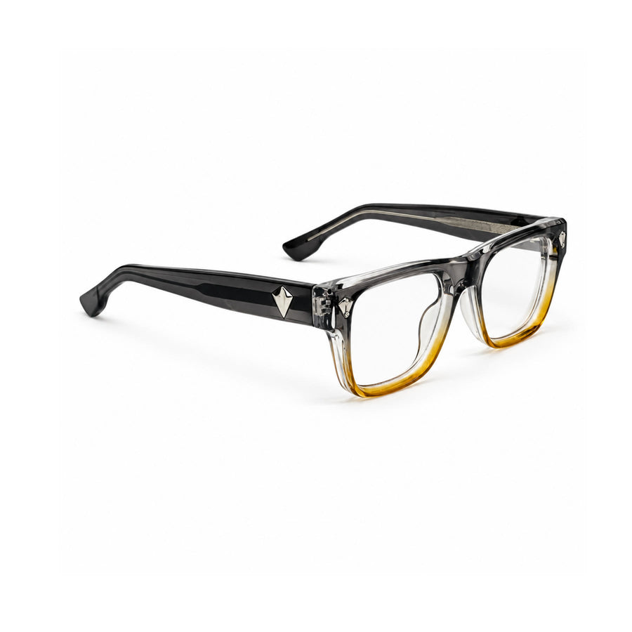 V003 VERLIN Rectangle Optical Frame in Grey Amber — three-quarter view (opposite side)