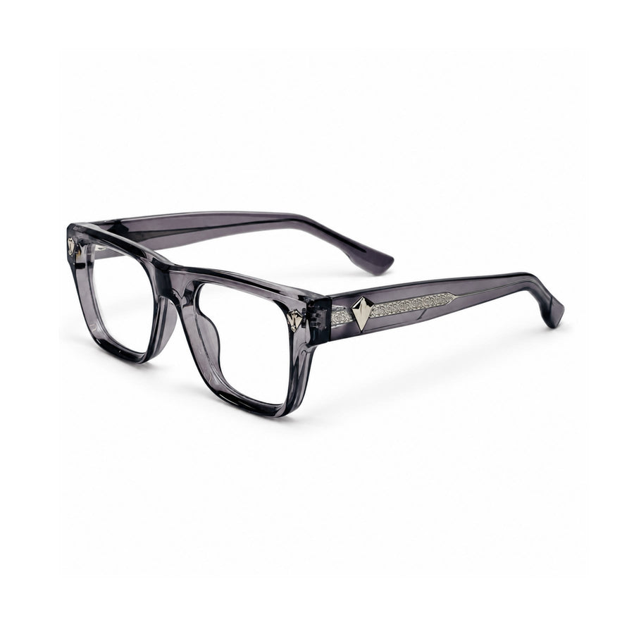 V003 VERLIN Rectangle Optical Frame in Grey Crystal — three-quarter view
