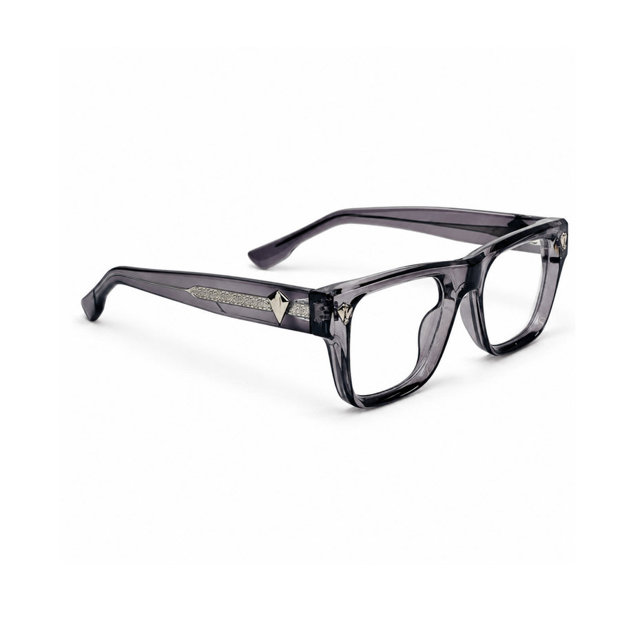 V003 VERLIN Rectangle Optical Frame in Grey Crystal — three-quarter view (opposite side)