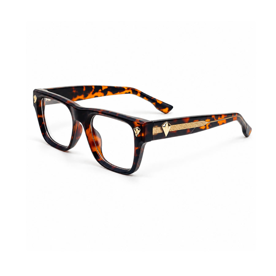 V003 VERLIN Rectangle Optical Frame in Tortoise — three-quarter view