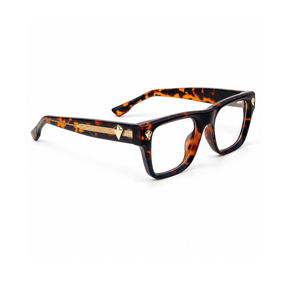 V003 VERLIN Rectangle Optical Frame in Tortoise — three-quarter view (opposite side)