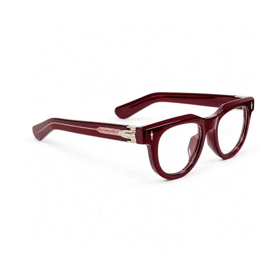 V004 VERLIN Round Optical Frame in Burgundy — three-quarter view (opposite side)