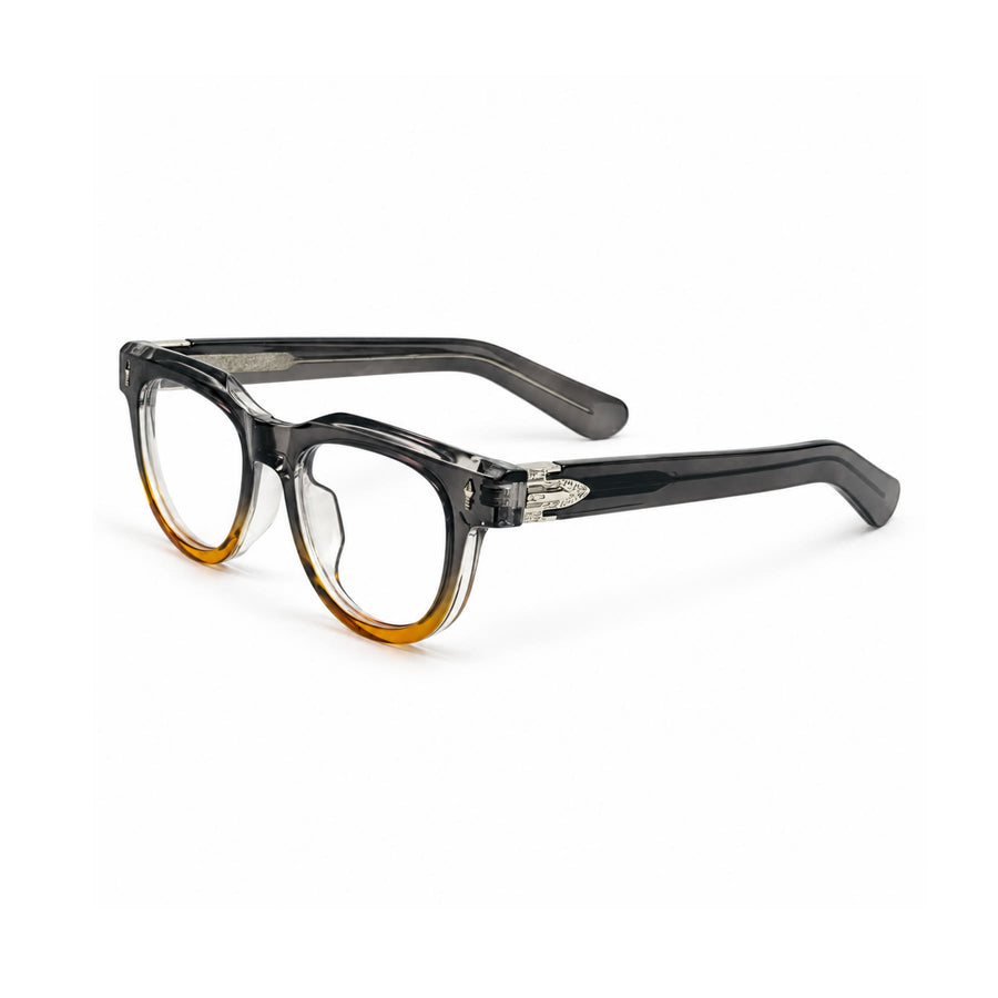V004 VERLIN Round Optical Frame in Grey Amber — three-quarter view