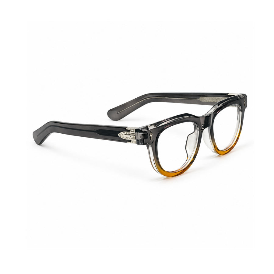V004 VERLIN Round Optical Frame in Grey Amber — three-quarter view (opposite side)