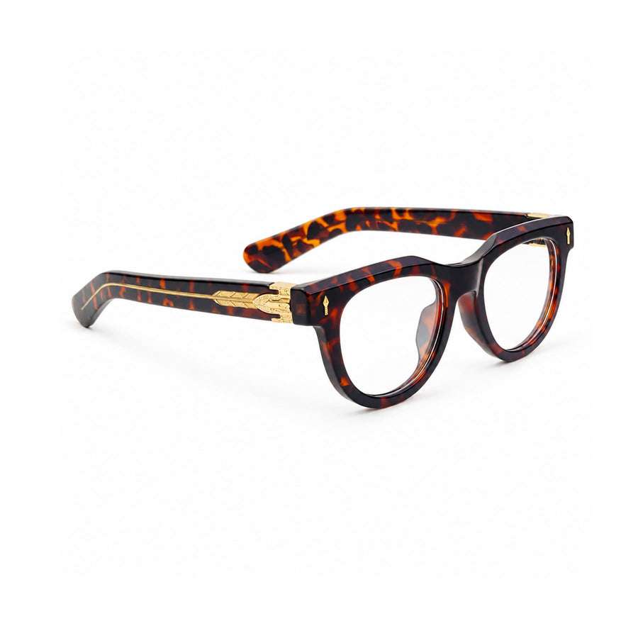 V004 VERLIN Round Optical Frame in Tortoise — three-quarter view (opposite side)